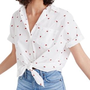 Madewell Strawberry Embroidered Tie Front Shirt, L